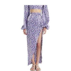 Rumer Soraya Maxi Skirt Small Purple Floral High Slit NWT Romantic Cottagecore